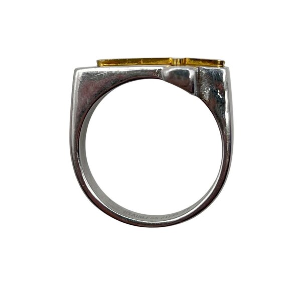 Unisex Stainless Steel Cross Ring Gold-Tone Accent Sz 10 Horizontal - Picture 8 of 8